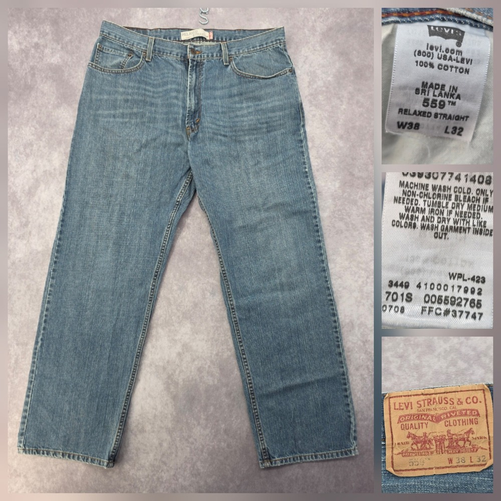 Levis 559 Y2K Jeans Mens 38x32 Relaxed Fit Straight Blue Denim Medium Wash Pants